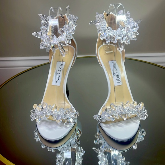 Jimmy Choo Maisel 100 Crystal Embellished heeled sandals sz 38 - Picture 9 of 17
